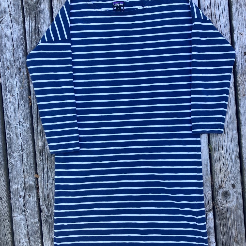 Patagonia Organic Cotton Tunic Dress  Blue & White Stripes Size M